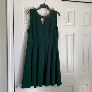 dark green with gold beading cocktail dress
